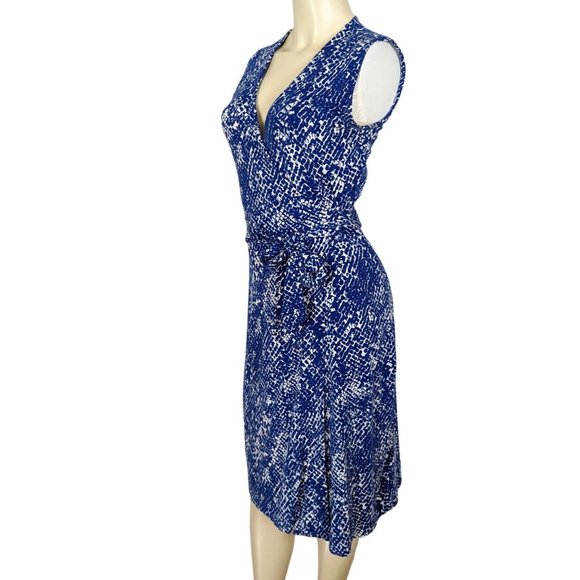 DVF Diane Von Furstenberg sleeveless blue white wrap yahzi short dress sz‎ S - Picture 5 of 12